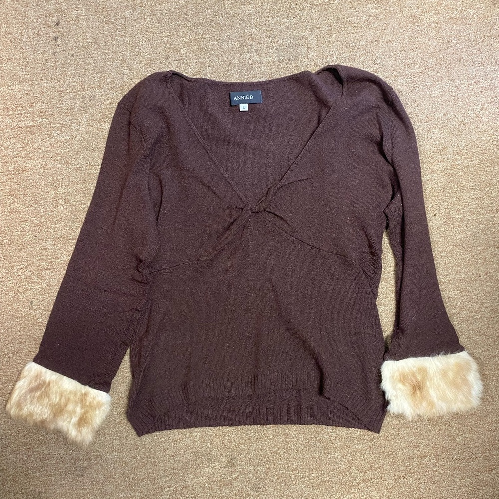 Annie B Brown Sweater with Fur Cuffs